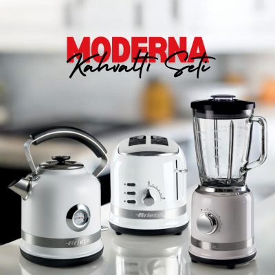Ariete Moderna Beyaz 3'lü Kahvaltı Seti (Su Isıtıcı Kettle + Smoothie Cam Blender + Ekmek Kızartma Makinesi Özel Set) KHSET05 - 1