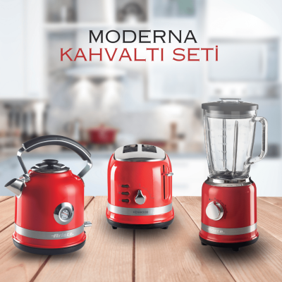 Ariete Moderna Kırmızı 3'lü Kahvaltı Seti (Su Isıtıcı Kettle + Smoothie Cam Blender + Ekmek Kızartma Makinesi Özel Set) KHSET01 - 1