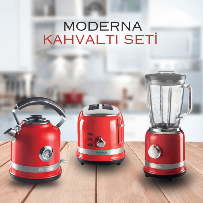 Ariete Moderna Kahvaltı Seti Su Isıtıcı Kettle + Smoothie Cam Blender + Ekmek Kızartma Makinesi Seti Kırmızı - 1