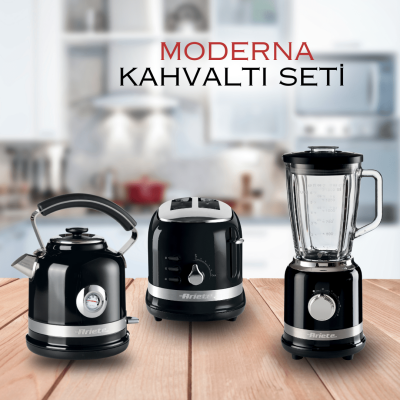 Ariete Moderna Kahvaltı Seti Su Isıtıcı Kettle + Smoothie Cam Blender + Ekmek Kızartma Makinesi Seti Siyah - 1