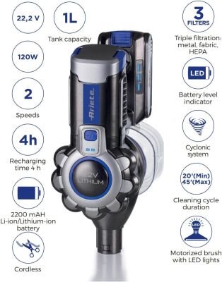 Ariete Dikey Şarjlı Süpürge - Mavi - 2