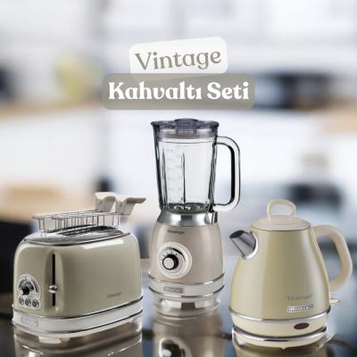 Ariete Vintage Kahvaltı Seti Su Isıtıcı Kettle + Smoothie Cam Blender + Ekmek Kızartma Makinesi Seti Bej - 1