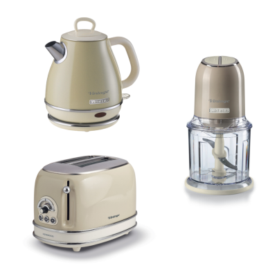 Ariete Vintage Yeşil 3'lü Bej Kahvaltı Seti (Su Isıtıcı Kettle + Doğrayıcı Rondo + Ekmek Kızartma Makinesi Özel Set KHSET08 - 1