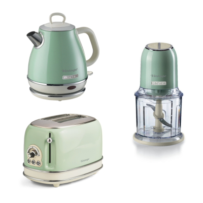 Ariete Vintage Yeşil 3'lü Bej Kahvaltı Seti (Su Isıtıcı Kettle + Doğrayıcı Rondo + Ekmek Kızartma Makinesi Özel Set KHSET09 - 1
